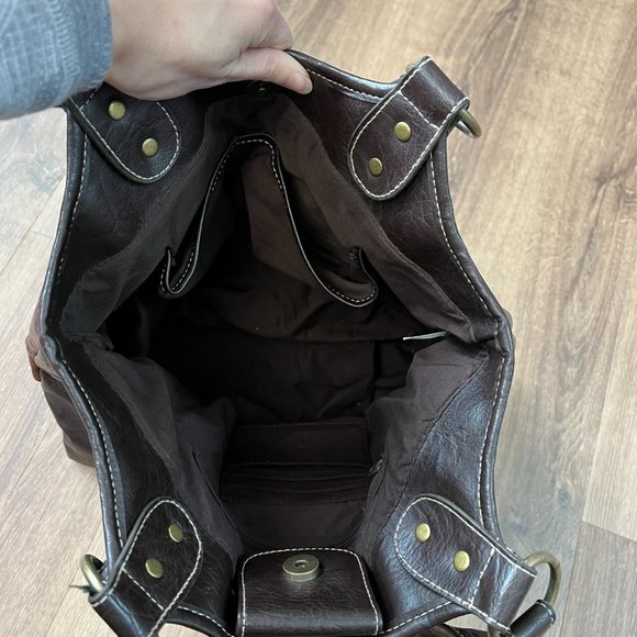 Route 66 Boho Faux Leather/Suede Patchwork Hobo Tote Bag - Picture 8 of 10